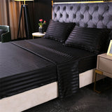 HULIANFU Luxury Jacquard Satin Stripe Silk Bed Sheet Set King Size High End Soft Smooth Queen Fitted Sheets with Elastic Band Bedsheet