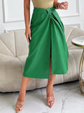 Hulianfu Faux Leather Crocodile Pattern A-Line Skirt Women Fashion Elegant Solid Green High Waist Split Mini Skirts Autumn