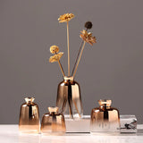 HULIANFU Modern Electroplated Gold Glass Vase Hydroponics Small Vases Dried Flower Decor Tabletop Containers Wedding Home Decoration