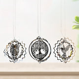 HULIANFU Stainless Steel 3D Rotating Wind Chimes Hummingbird Life Tree Owl Hanging Ornaments Outdoor Home Garden Farmhouse Spiner Decor