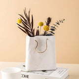 HULIANFU Nordic Creative Shopping Basket ceramic Vase Bag Decoration Simple Dried Flower Arrangement Vase Table Decoration