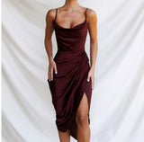 European And American-Style Women's ClothinginsHigh-Profile Figure Sexy Suspender Pleated Dress Slit Dress Irregular Skirt New