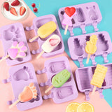 HULIANFU Silicone Ice Cream Mold Popsicle Siamese Molds with Lid DIY Homemade Ice Lolly Mold Cartoon Cute Image Handmade Kitchen Tools