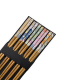 HULIANFU Reusable 5 Pair Set Handmade Bamboo Japanese Natural Wood Chopsticks Sushi Food Cat Flower Multi color Wooden Chop sticks