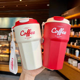 HULIANFU New Fashion 420ml/620ml Double Stainless Steel Coffee Mug Wtih Rope Portable Car Thermos Mug Vacuum Flask Travel Tumbler