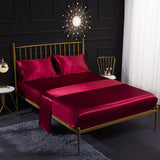 HULIANFU Luxury Emulation Silk Fitted Sheet 3/4 Pcs Sets Solid Color Satin Double Fitted Bed Sheet Set Pillowcases Queen Size Bedsheet