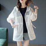 Hulianfu Jackets Women Hooded Fashion Thin Sheer Chic Soft Summer Femme Solid Ins Korean Style Sun-proof Harajuku High Street Holiday New