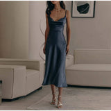 hulianfu Satin Polka Dot Printed Sling Dress Women Backless Lace Up Sleeveless Bodycon Robes Summer Fashion Office Lady Commuting vestido