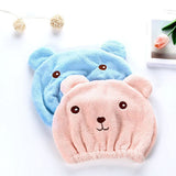 HULIANFU New Dry Hair Cap Towel Strong Absorbing Cute Bear Hat Quick-dry Cartoon Head Wrap Soft Shower Cleaning Supplies Home Hair Drying