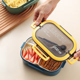 HULIANFU Portable Hermetic Lunch Box 2 Layer Grid Children Student Bento Box with Fork Spoon Leakproof Microwavable Prevent Odor School