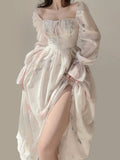 Hulianfu Floral Dress for Women 2023 Fashion French Style Elegant Long Sleeve Midi Dress Chic Casual Square Collar Chiffon Dress