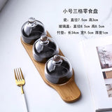 HULIANFU New Ceramic Dessert Bowl Snack Dish Taste Fruit Salad Ice Cream  Pudding Cup With Bamboo Tray Glass Cover Creative Tableware
