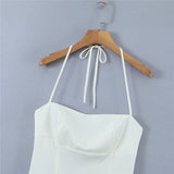 Hulianfu Spring Summer New Sexy Slim Fashion Women Halter Neck Tie Backless Pleated Short Strap Mini Dress Female