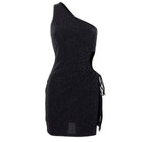 hulianfu Dresses For Women  Summer Elegant Black Skinny Sexy Cutout  Casual Evening Party Prom Mini Dress Vestidos Outfits Clothes
