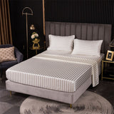 HULIANFU Luxury Jacquard Satin Stripe Silk Bed Sheet Set King Size High End Soft Smooth Queen Fitted Sheets with Elastic Band Bedsheet