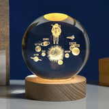 HULIANFU New 80mm K9 Crystal Solar System Planet Globe 3D Laser Engraved Sun System Ball with Touch Switch LED Light Base Astronomy Gifts