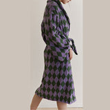 HULIANFU Luxurious Towels Plaid Retro Checkerboard Cotton Bathrobe Women Robe Soft Sleepwear Kimono Warm Bath Robes Coat Towel Homewear