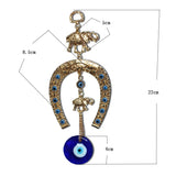 HULIANFU Turkish Blue Eye Horseshoe with Elephant and Ribbon Wall Hanging Amulet Ethnic Lucky Gift Pendants Home Car Hanging Decorations