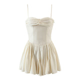 Hulianfu 2023 Spring Summer New Fashion Sexy Party Slim Women Pleated Elastic High Waist Chic Strap Short Mini Dress Female