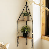 HULIANFU Macrame Wall Shelf Bohemian Home Decor Triangle Shelves Wall Decor Plant Hanger Candle Holder For Living Room Bedroom Decoration
