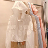 Hulianfu Summer Women Hooded Beach UV Jacket Female Long Sleeve Sun Protection Clothing Ladies Pink Sunscreen Casual Top