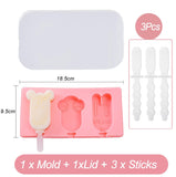 HULIANFU Silicone Ice Cream Mold Popsicle Siamese Molds with Lid DIY Homemade Ice Lolly Mold Cartoon Cute Image Handmade Kitchen Tools