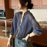Hulianfu Summer Baseball Gauze Cropped Jacket Women Korean Fashion Lightweight Sun Protection Outerwear Long Sleeve Tops Casual Chaquetas