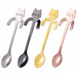 HULIANFU Stainless Steel Coffee Spoon Lovely Cute Cat Shape Teaspoon Dessert Snack Scoop Ice Cream Mini Spoons Tableware Kitchen Tools