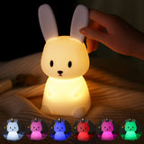 HULIANFU Rabbit Night Light For Kids Children Soft Silicone Touch Night Light USB Rechargeable Bunny Night Lamp Bedroom Decor Kids Gift