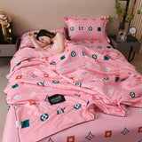 HULIANFU Luxury Summer Quilts Soft Emulation Silk Satin Quilted Quilt Machine Washable Air-conditioning Comforter Bedspread Thin Blanket