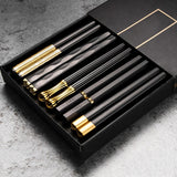 HULIANFU JANKNG 5 Pair Japanese Chopsticks Alloy Non-Slip Sushi Chop Sticks Set Chinese Gift Reusable Chopsticks Tableware Gift Kitchen