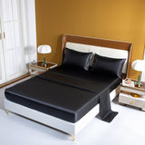 HULIANFU Satin Silk Bedding Sheet Set Solid Color Fitted Sheet Set Single Double King Size Bed Sheet Set Luxury Rayon Flat Sheet Set