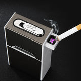 HULIANFU USB Double Arc Plasma Lighter Automatic Cigarette Case Metal Cigarette Boxes 20PCS Cigarette Holder Case Gadget For Men Gifts