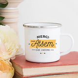 HULIANFU Merci Maîtresse/Atsem Print Coffee Mug Creative Enamel Cups Drinks Water Milk Cup Mug School Home Handle Drinkware Teacher Gifts