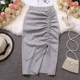 Hulianfu Women Solid Drawstring Sheath Skirts Elastic High Waist Female Fashion Bodycon Irregular Midi Pencil Skirts