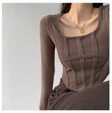 Hulianfu Y2k T-shirt Girls Crop Tops Spring Women Long Sleeve O Neck Cotton Shirts Bustier Harajuku Pullover Streetwear