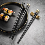 HULIANFU JANKNG 5 Pair Japanese Chopsticks Alloy Non-Slip Sushi Chop Sticks Set Chinese Gift Reusable Chopsticks Tableware Gift Kitchen