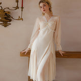 hulianfu New Silk Nightgown Sleepwear Dress Lady Summer Sleepshirt Long Sleeve Nightdress Loose Women Princess Satin Pajamas