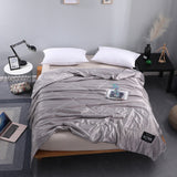 HULIANFU Luxury Emulation Silk Quilted Quilt Queen High End Spring Summer Satin Quilts Mechanical Wash Soft Comfortable Thin Comforter
