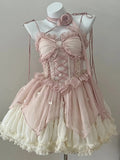 hulianfu Summer Women Sweet Pink Lolita Dress Female Ruffle High Waist prom Mini Dress Japanese Summer Girl Kawaii Party Dresses