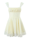 Hulianfu 2023 Spring Summer New Sexy Casual Chic Slim Backless Lace Square Neck Short Strap Mini Dress For Women