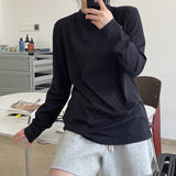 Hulianfu Summer Women's Casual Solid Color Round Neck Long Sleeve Loose T-Shirt