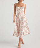Hulianfu A Line Floral Printing Dress Midi Sexy Dress Prom Club Night Dresses Summer Bodycon Women Party Dress Dress Elegant