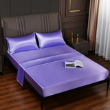 HULIANFU Luxury Bed Sheet Set Satin Silk Fitted Sheet Height 35cm 4pcs Sheet Set Queen King Flat Sheet Set Soild Color Bedding Set
