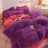 HULIANFU Nordic Pure Color Plush Duvet Cover Set with Sheet Pillow Covers Furry Winter Warm Kawaii Bedding Set Luxury Single Bed Sets