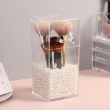 HULIANFU Pearl Cosmetic Brush Holder Transparent Acrylic Cosmetic Brush Container Dustproof Beauty Makeup Tools Organizer Pen Storage Box