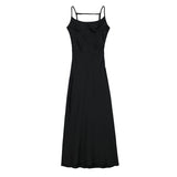 hulianfu Pink Camis Long Dresses Women Satin Cut Out Sleeveless Slip Dress Female Backless Sexy Party Dresses Summer Slit Midi Dress