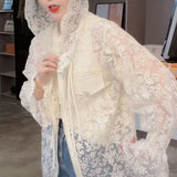 Hulianfu New Women Summer Tops Cardigan Female Fashion Blouses Lace Blouse Shirt Ladies Long Sleeve Shirts Sun Protection Clothes