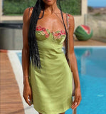 Hulianfu Sexy Floral Embroidery Slip Dress Women Bodycon Female Mini Dresses Spring Sexy Slim Chic Beach Style Lady Vestidos