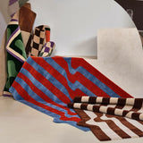 HULIANFU Retro Living Room Coffee Table Carpet Checkerboard Modern Light Luxury Bedroom Bedside Rugs Home Plush Cloakroom Decorative Rug